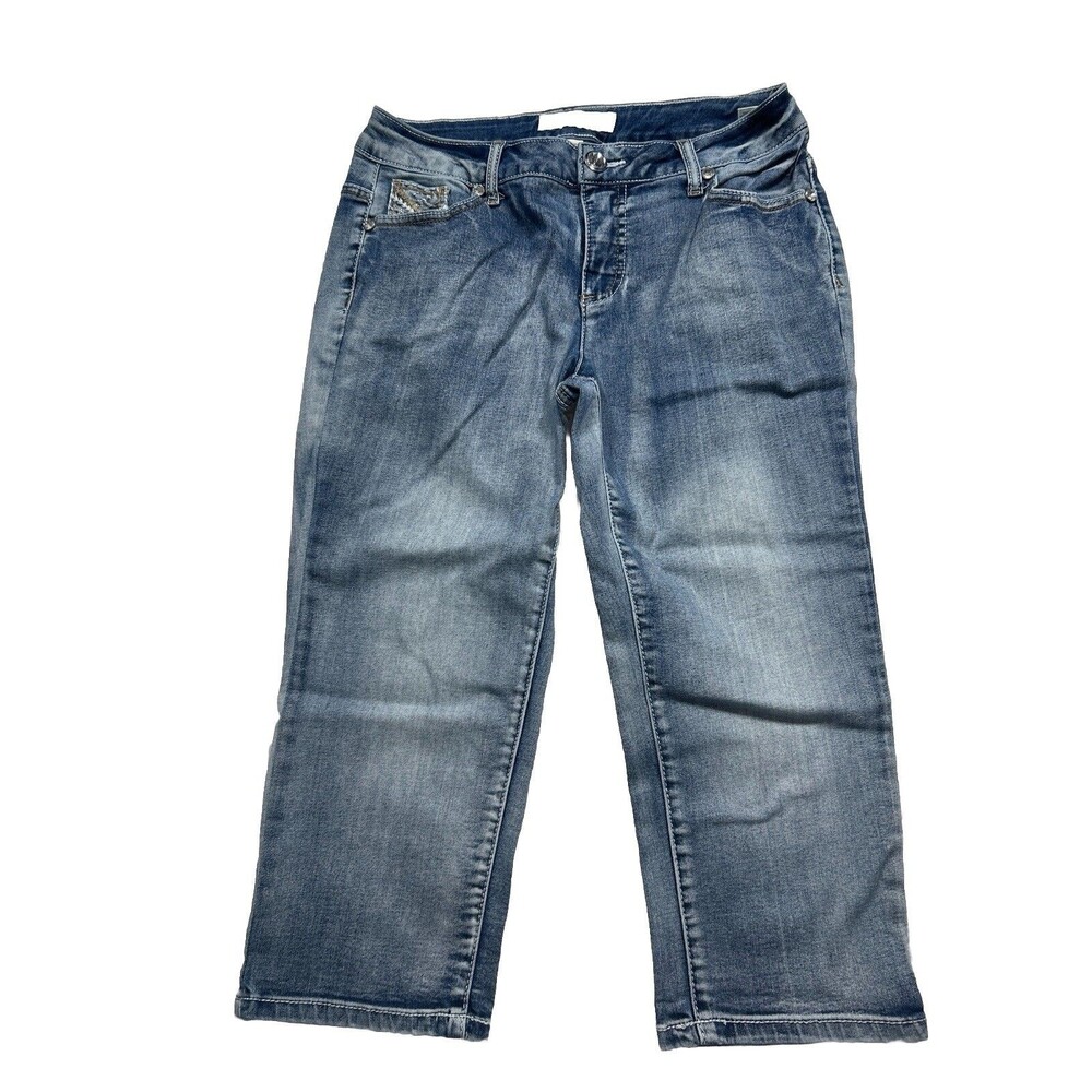 Est 1946 Denim Capri Jeans Women's 6 Blue Embroidered Rhinestone Comfort Stretch
